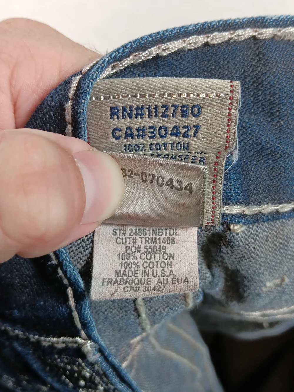 True Religion Jeans Mens 34x34 Blue Denim Logan Big T Straight Thick Stitch